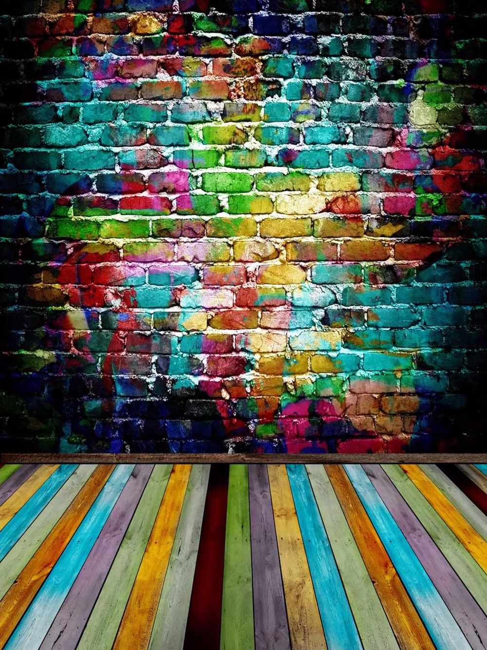 2019 Digital Painted Colorful Brick Wall Photography Backdrop Wooden