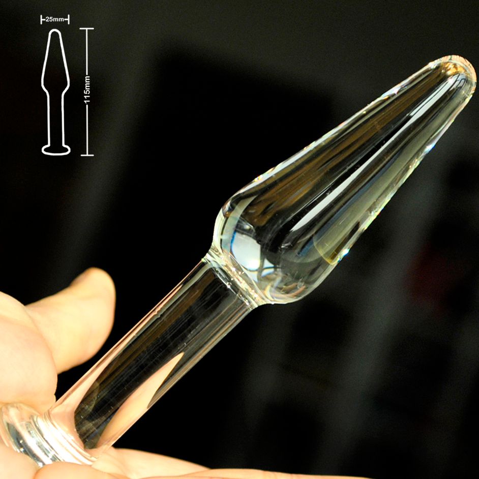 25mm Slim Pyrex Glass Butt Plug Crystal Fake Penis Ana