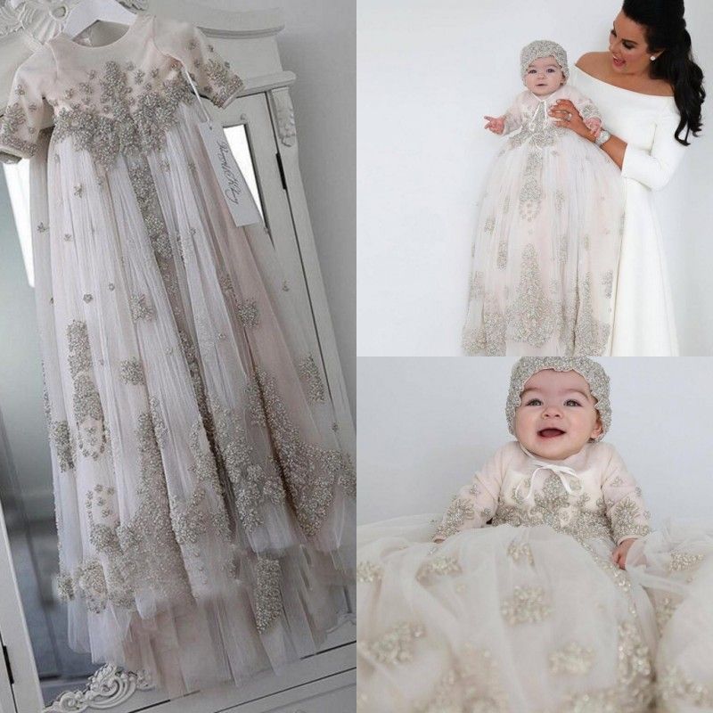 High Quality sequin Pink baby girls 1 year old birthday dress baby baptism christening Gown 