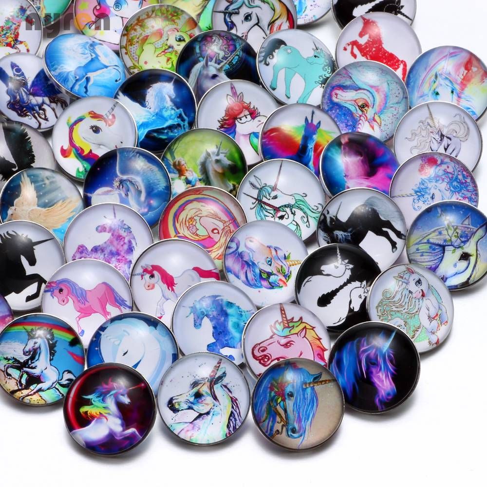 Wholesale High Quality Unicorn Pattern Mix Many Styles 18mm Glass Snap Button Snap Charms Fit ...