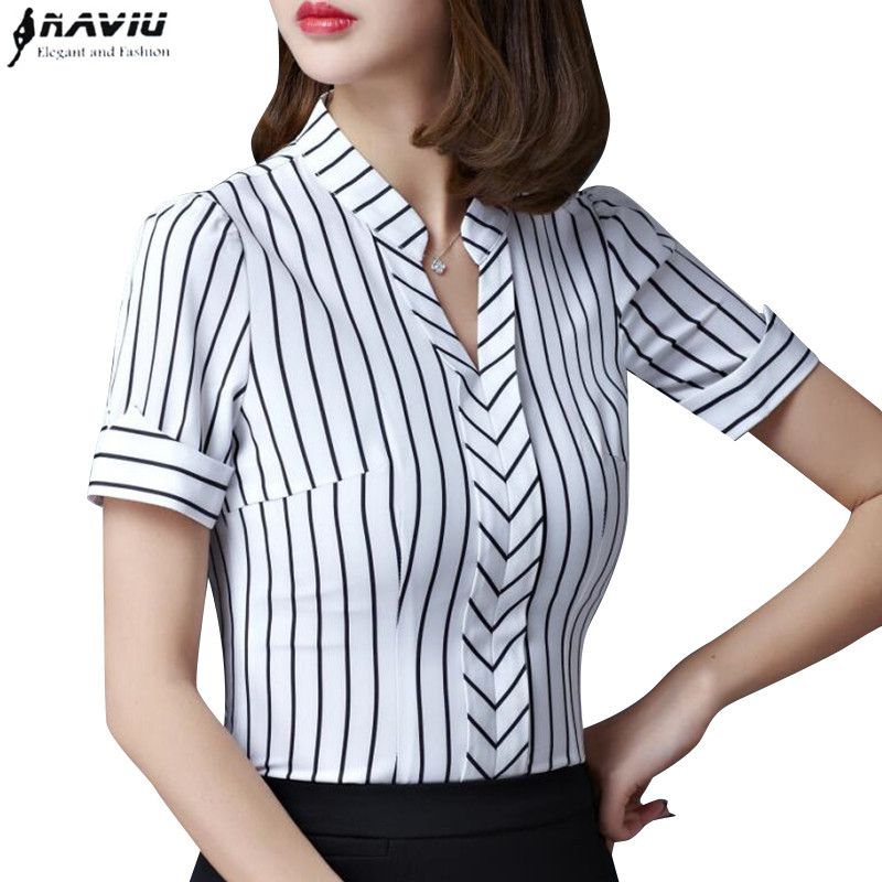 Willstage striped Shirts Black and white Women blouse Long