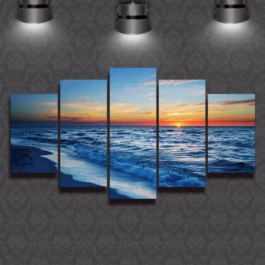 2018 wall art sunset beach canvas prints sea wave seascape pictures