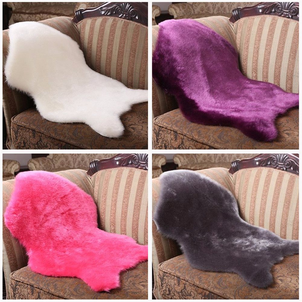 Plain Color Soft Fluffy Bedroom Faux Fur Single Sheepskin Blanket