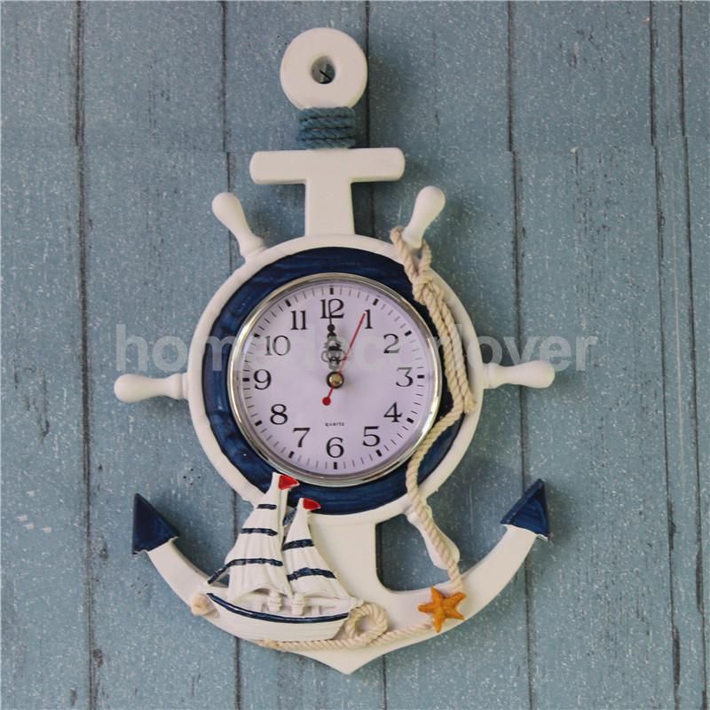 Whole Anchor Clock Beach Sea Theme Nautical Ship Wheel Rudder Whole Anchor Clock Beach Sea Theme Nautical Ship Wheel Rudder Steering Starfish Decor Wall Hanging Decoration Modern Clocks Large
