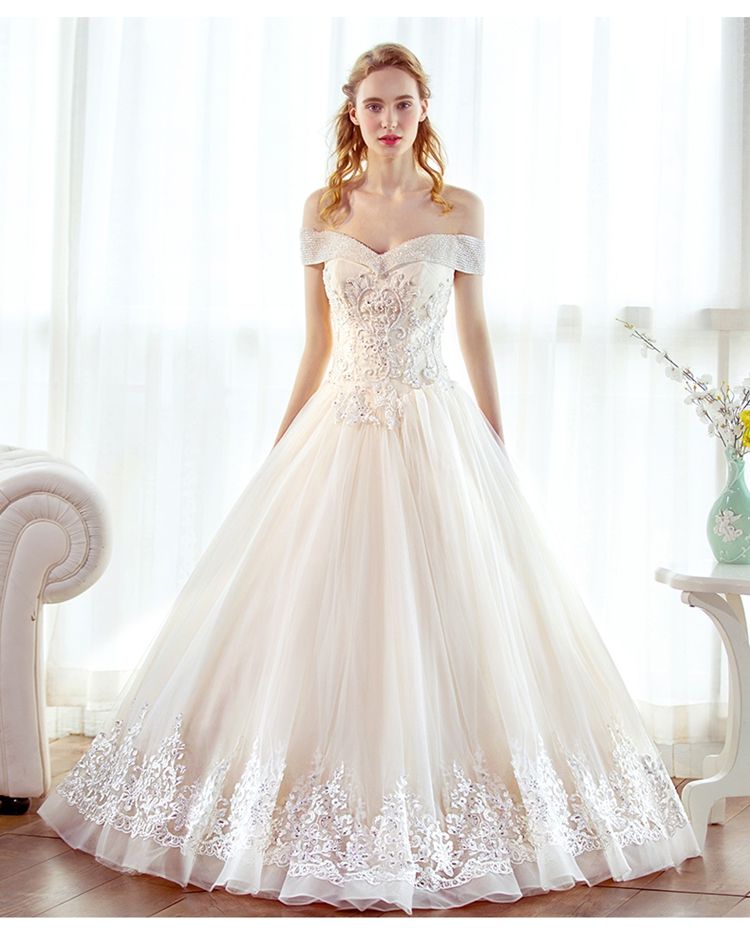 a line princess off the shoulder wedding dress