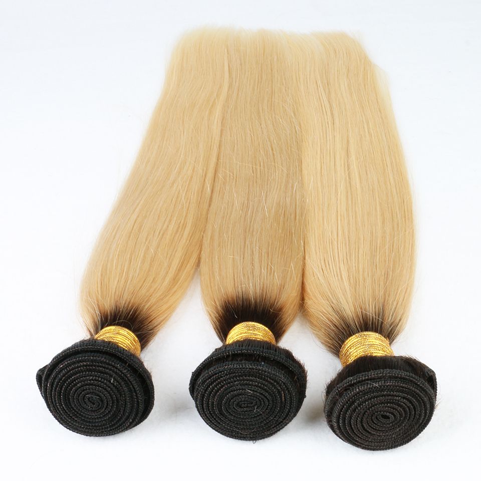 ELLIBESS Brasilianische Ombre Haarbündel 1B 613 Brasilianische Reine Haarverlängerungen Ombre 1B / Blonde Farbe Gerade 3 stücke Los Kostenloser Versand
