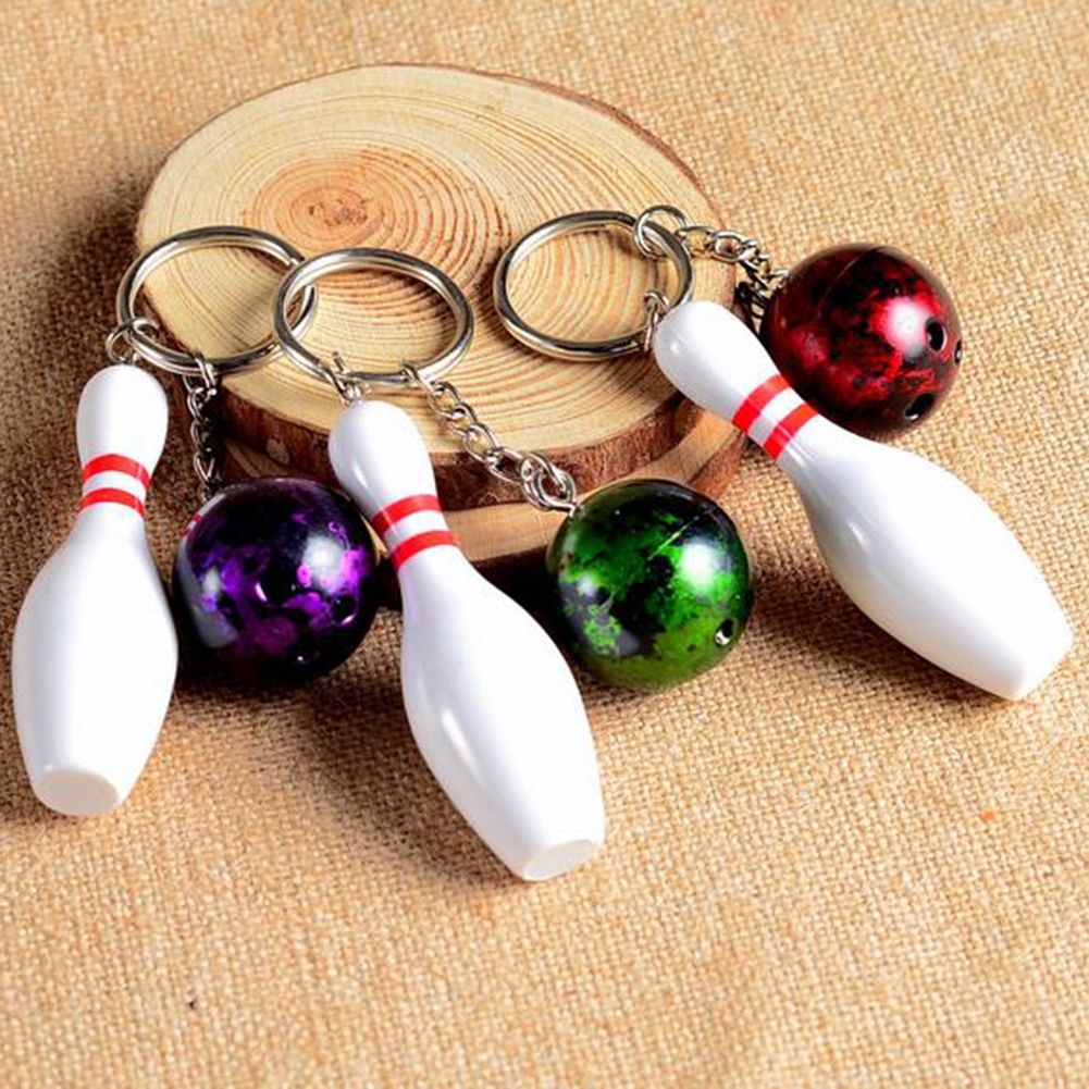 New Mini Bowling Pin And Ball Keychain Key Ring 3D Keyfob Keychain Keyring Pendant Keys Holder