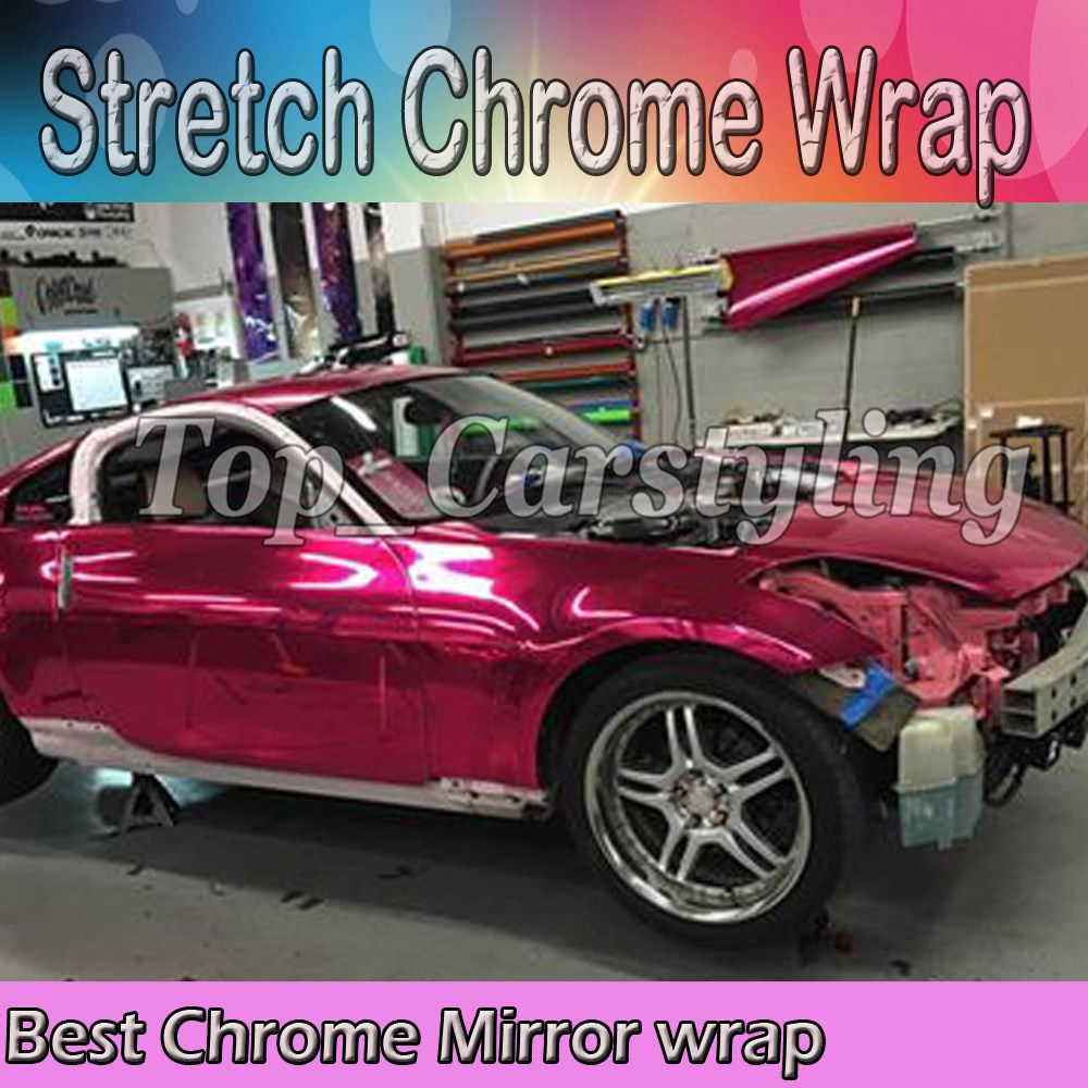 UK Mirror Red Metallic Chrome Car Vinyl Wrap Bubble Air Free
