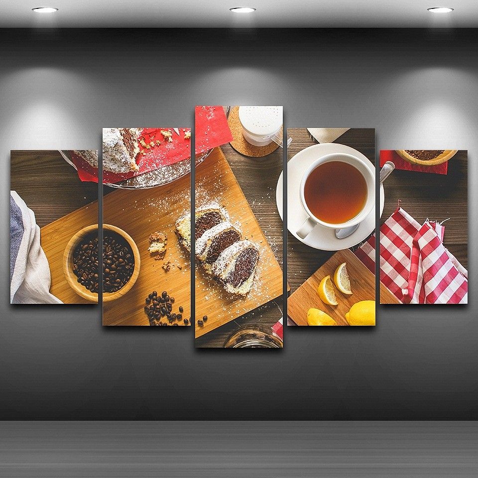 2018 5 Panel Unframed Coffee Food Wall Canvas Paintings HD ...