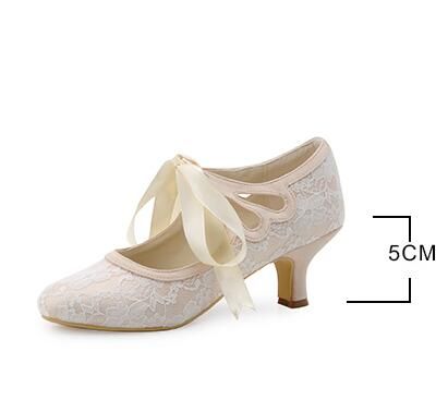 Superior Medio De Con Satén Nupciales Tacón Zapatos Carrete Lazo Cerrada Mujer Bombas Cinta Boda Punta RALq5c34j