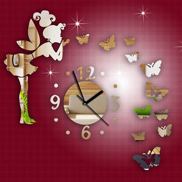 Mirror Wall Clock butterfly fairy diy mirror wall clock wall sticker home decor Mirror Wall Clock butterfly fairy diy mirror wall clock wall sticker home decor