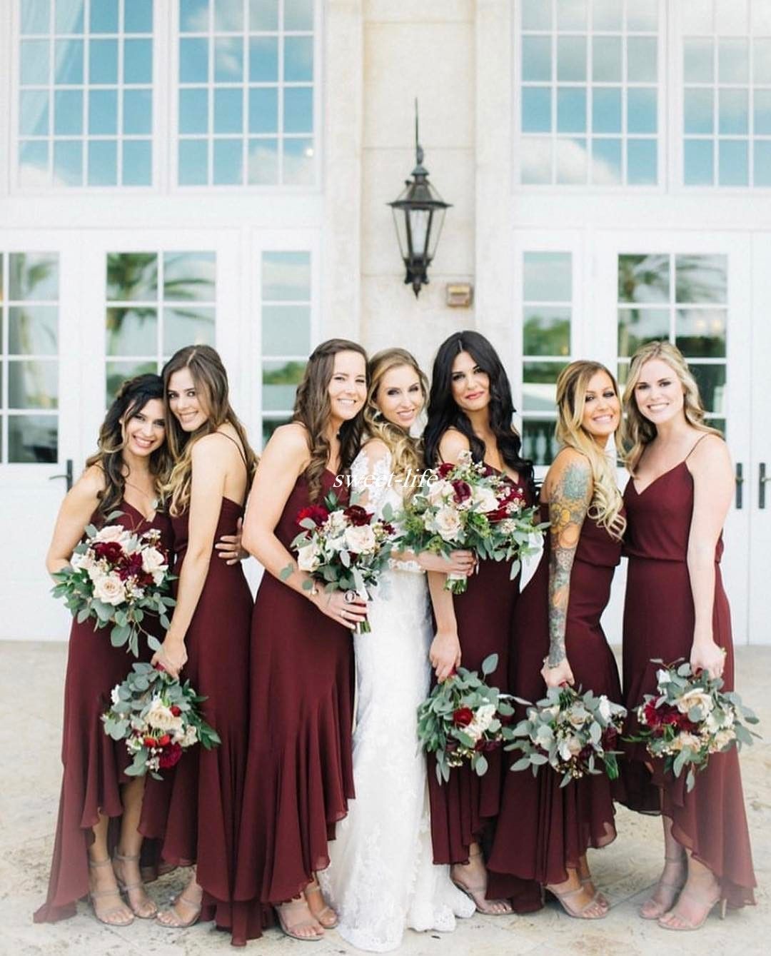 Cheap High Low Beach Bridesmaid Dresses Spaghetti Straps Burgundy ...