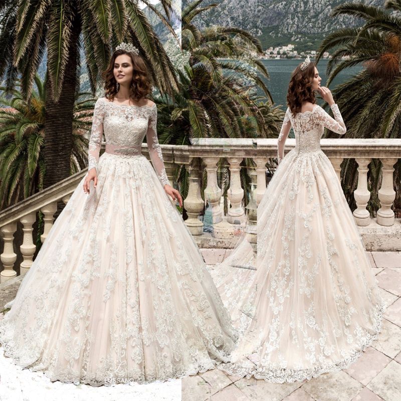 DiscountVestido De Noiva Bateau Neck A Line Wedding Dresses Princess ...