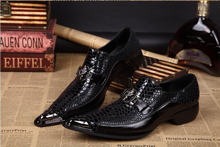 New Arrival Black Snake Skin Genuine Leather Oxfords Handmade Metal Tip ...