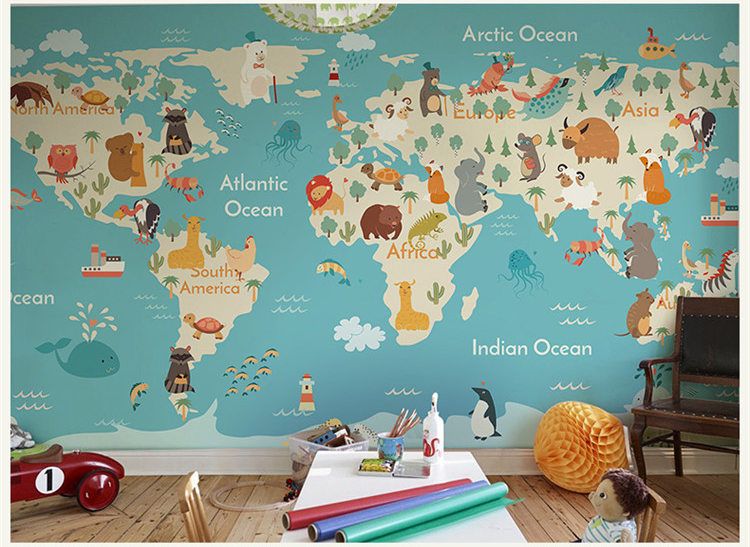 Acheter Dessin Animé Monde Carte Du Monde Papier Peint Enfants Chambre Garçons Et Filles Papier Peint De La Chambre Murale Papier Peint Mural Couvrant