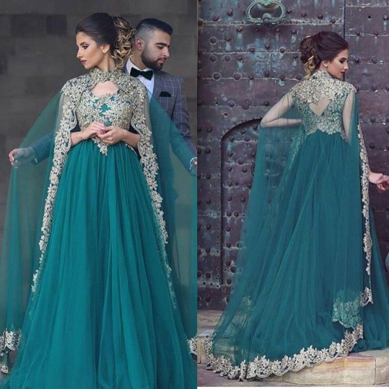 newest dark green muslim prom dresses with