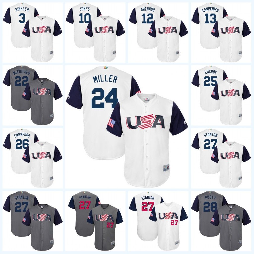 2018 2017 The World Baseball Classic Replica Jersey USA 3 Ian Kinsler 10 Adam Jones 12 Nolan