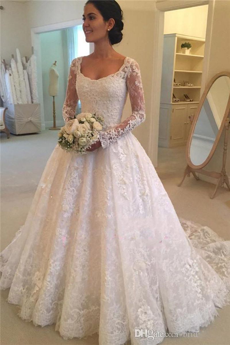 Vintage Lace Wedding Dress 2017 Ball Gown Scoop Neck Long Sleeve Bridal Dresses Robe De Mariee ...