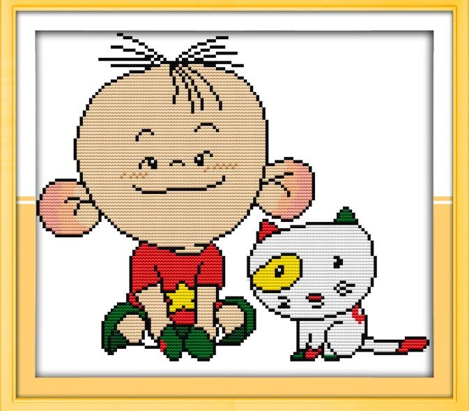 Compre Gato De Dibujos Animados De Chico De Orejas Grandes Kits De Punto De Cruz Bordado De Dibujos Animados Conjuntos Pintura De Decoracion Contado Impresion De 11ct 14ct En El Lienzo