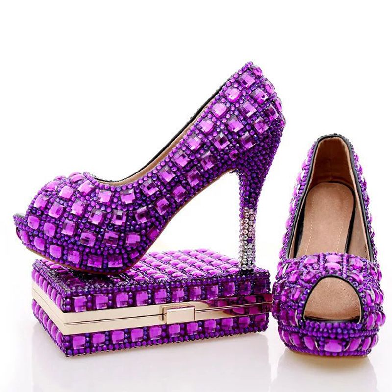 Purple Rhinestone Bridal Wedding Shoes With Clutch Bag ...