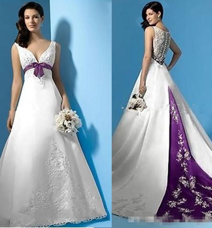 Discount Best Selling White And Purple Satin A Line Wedding Dresses ...