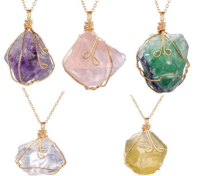 Whole New Natural Stone Crystal Quartz Healing Pendant Necklace Whole New Natural Stone Crystal Quartz Healing Pendant Necklace Chakra Gemstone Ore Irregular Amethyst White Twisted Wire Charm
