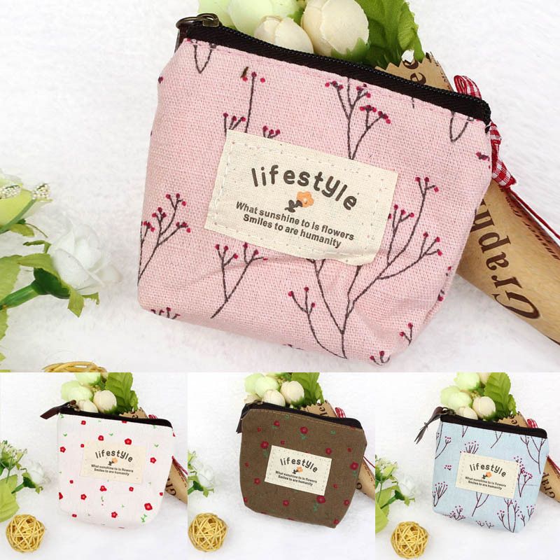 Image result for Girl's Pouch Floral Canvas Coin Card Wallet Key Zip Handbag