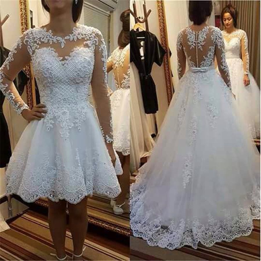 Acquistare Gioiello Collo 2 In 1 Abito Da Sposa Romantico Perle Maniche  Lunghe Abiti Da Sposa Sexy Vedi Attraverso Gli Abiti Da Sposa In Porcellana  Economico | Consegna Veloce E Qualità | It.Dhgate