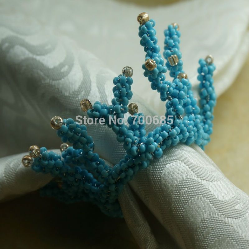 Wholesale Blue Coral Napkin Rings Beads Wedding Decoration Napkin
