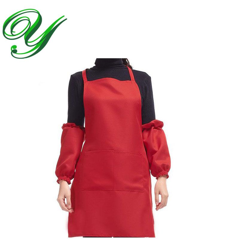 Aprons With Pockets Sleeves Chef Apron Kitchen Cooking Aprons Waitress Server Pinafore Polyester