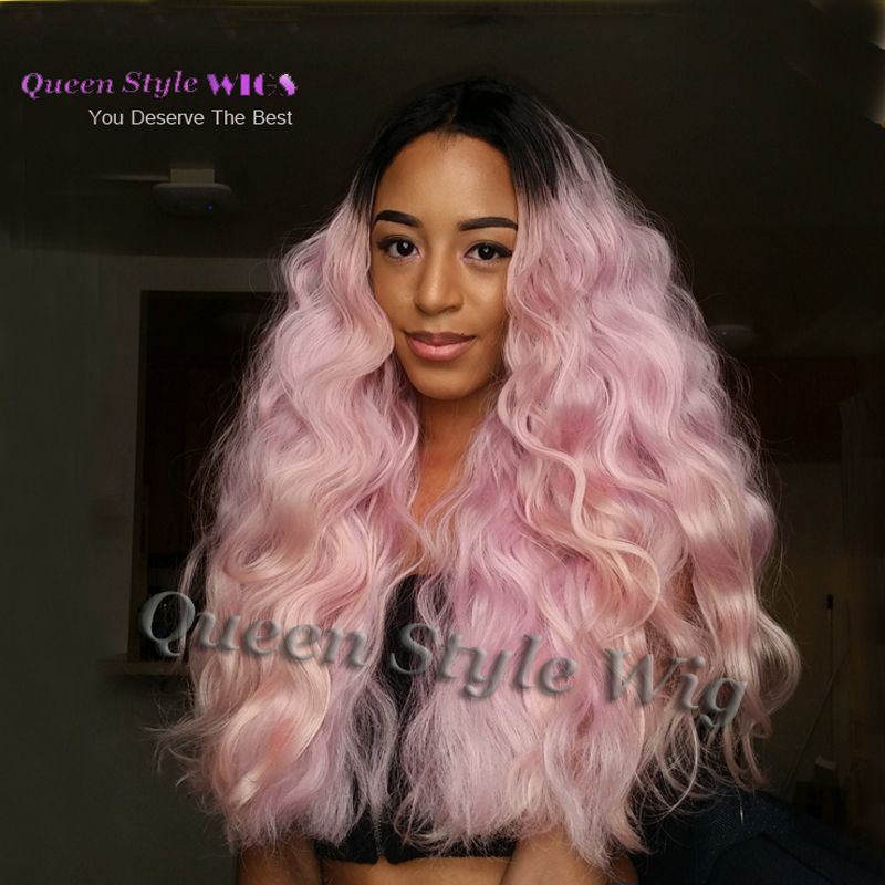 New Arrival Synthetic Dark Black Roots Ombre Light Pink Natural
