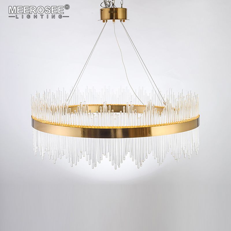New Arrival Led Pendant Light Crystal Rods Hanging Lamp For Dinning Room Gold Circle Suspension Lamparas Res Abajur