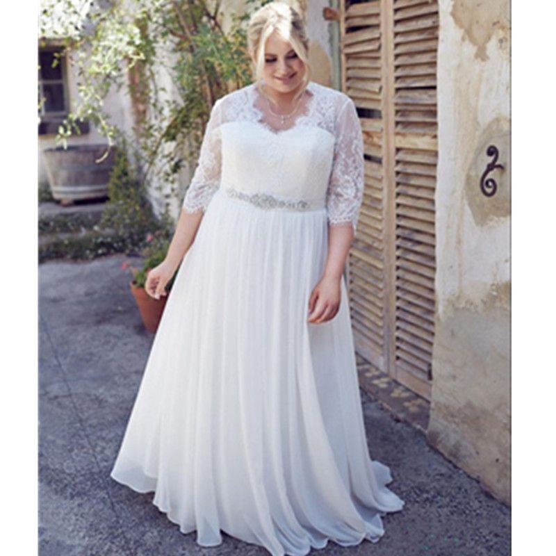 Discount Plus  Size  Wedding  Dresses  Chiffon Three Quarter  