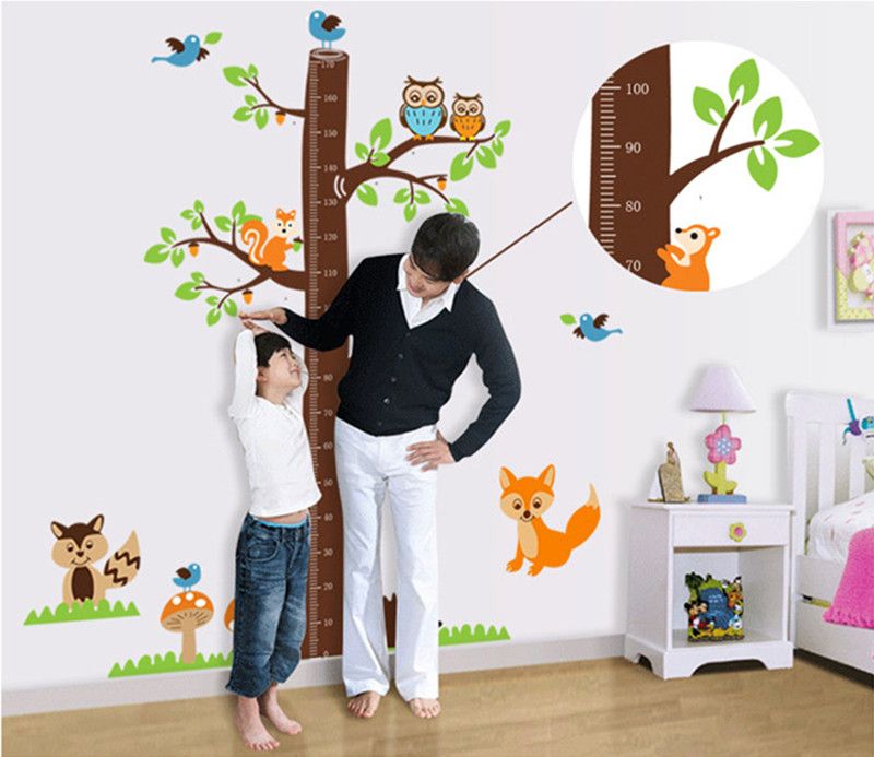 Squirrels Forest Animals Growth Chart Wall Stickers For Kids Room Decoration Cartoon Mural Art Home Decals Children Gift Height Measure