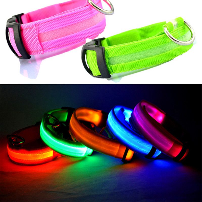 2019 Nylon Pet Dog Collar LED Light Night Safety Light Up Flash Glowing