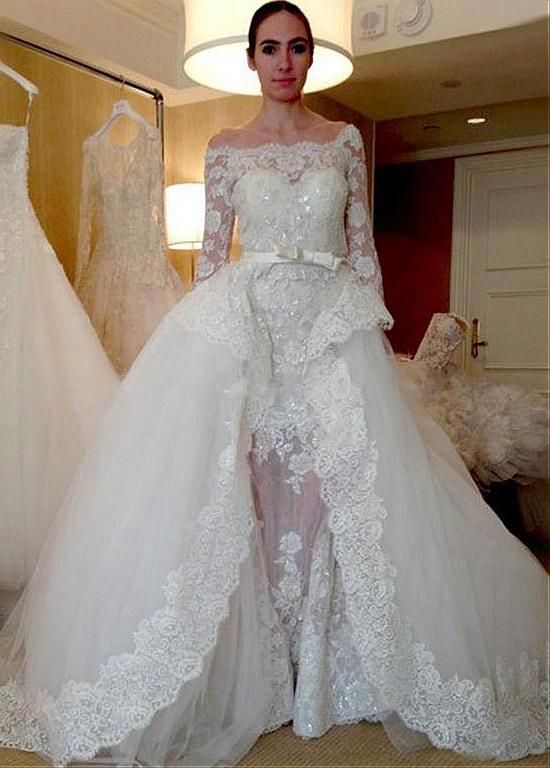 compre vestido de novia de manga larga con hombros descubiertos y