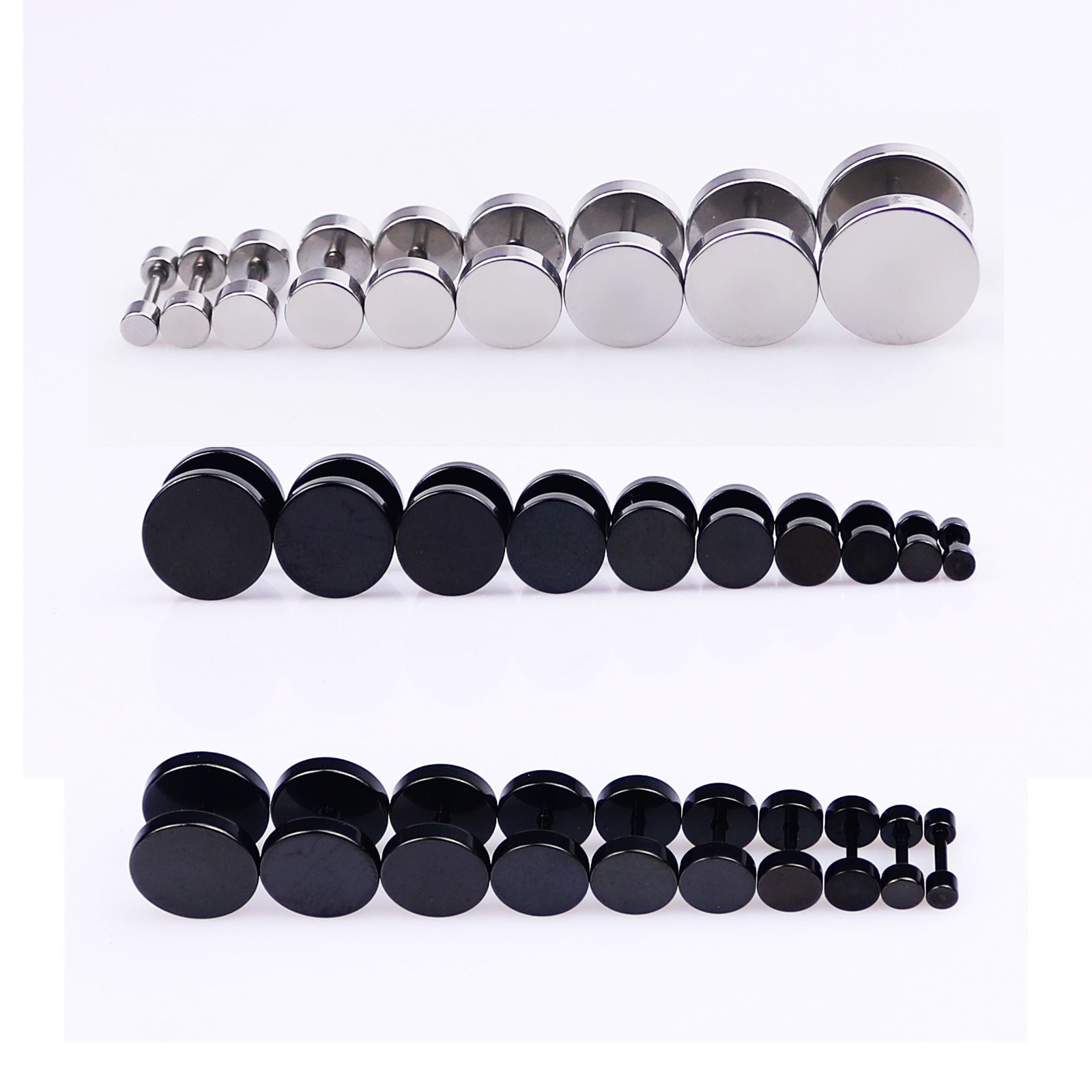 Black Circular Titanium Barbell Stud Earrings for Man Dumbbell Double
