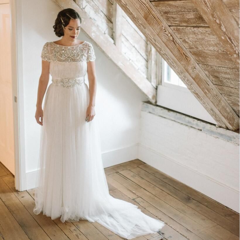 Discount Vintage Inspired Wedding Dresses A Line Beaded And Tulle
