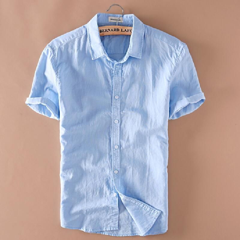 Summer Men's Linen Short Sleeves Shirts Slim Fit Mens Quality Casual Shirts Solid Cotton Shirts