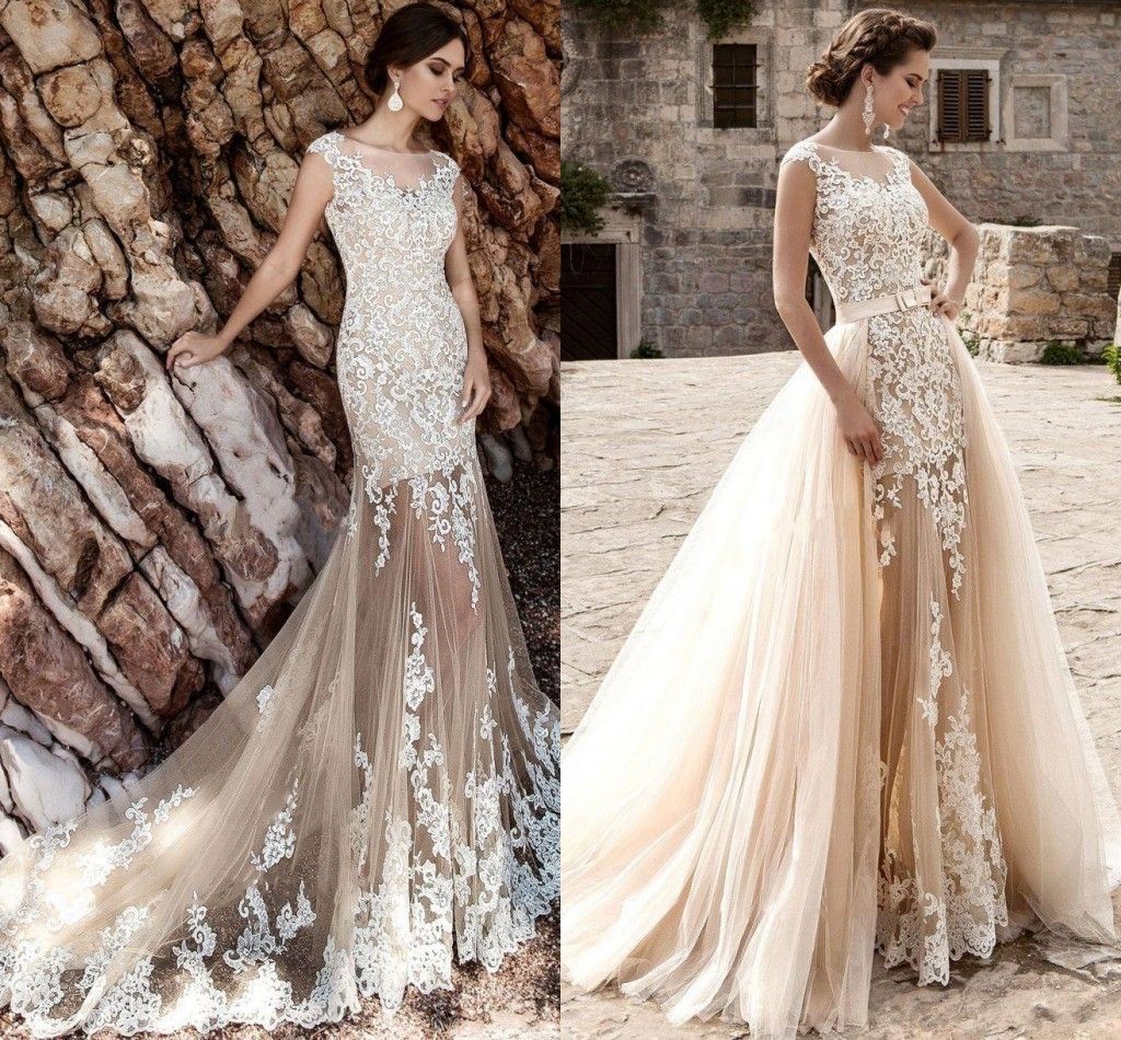 Discount 2017 A Line Sheath Wedding Dresses Jewel Neck Sheer