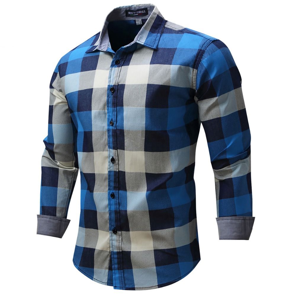 camisa azul cuadros hombre