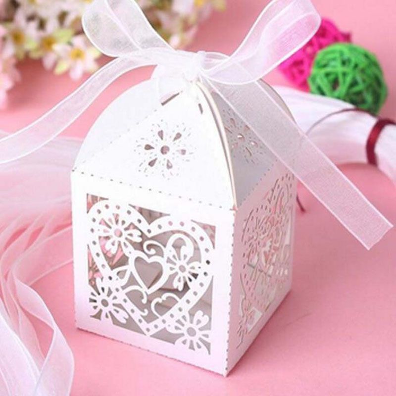 Diy Wedding Gift Box Heart Laser Cut Candy Favor Boxes With Ribbon