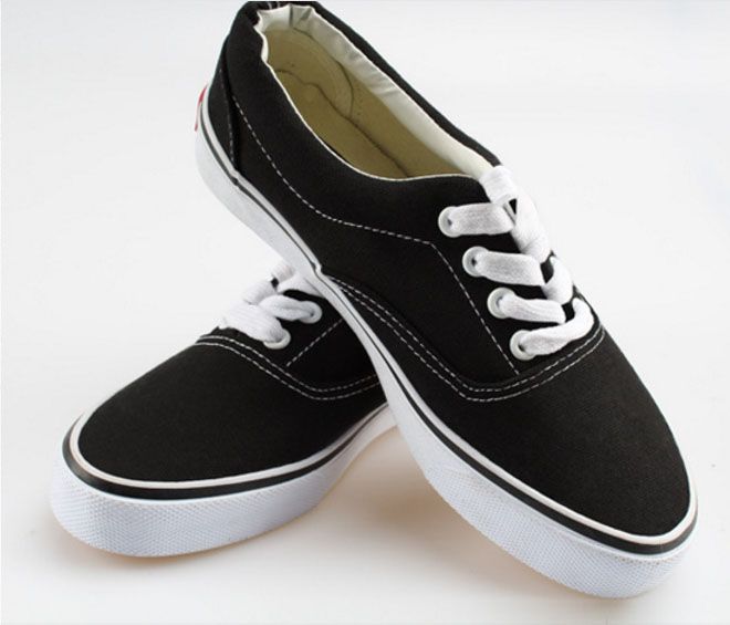 red and black canvas shoes