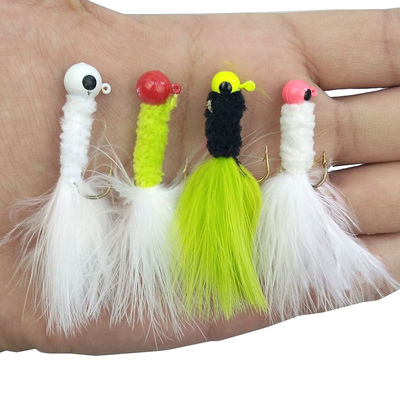Buy Best And Latest BRAND 3D Eyes Lead Jig Head Hooks With Feathers Sea
