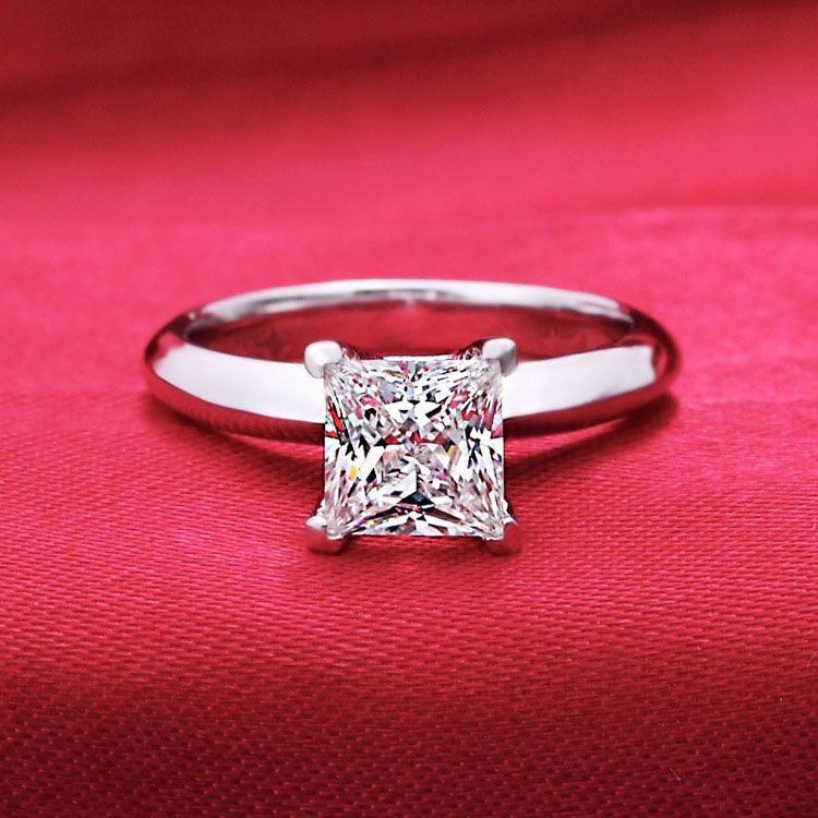 ForeverBeauty Classique 1.25CT Princesse Cut Diamond Ring Avec Solide 925 En Argent Sterling Plaqué Platine Femmes De Mariage Bagues De Fiançailles