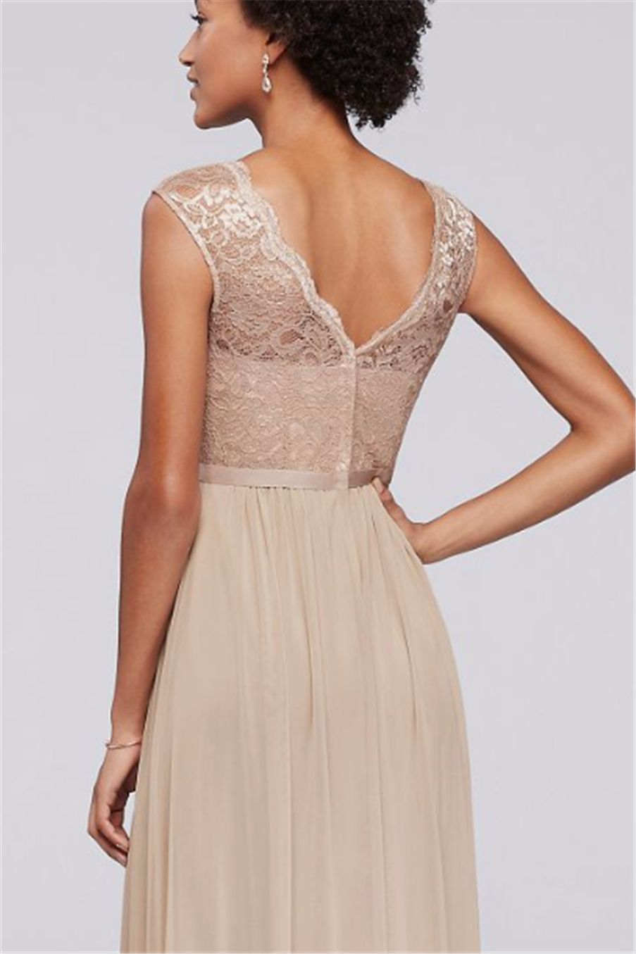 Long Champagne Chiffon BrideMaid платье с кружевным лифом F19328M свадебное платье вечернее платье вечернее платье