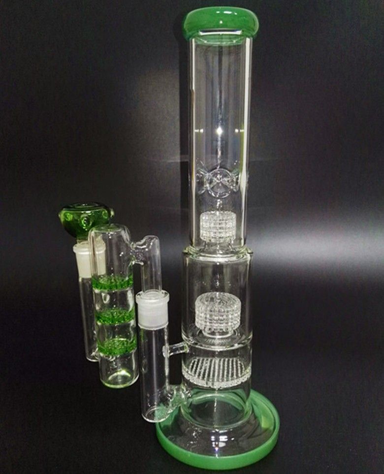 Bong Glass Bongs With Ash Catcher Bowl Big Bong Green Bong Glass Water Pipes Tall Thick 18.8