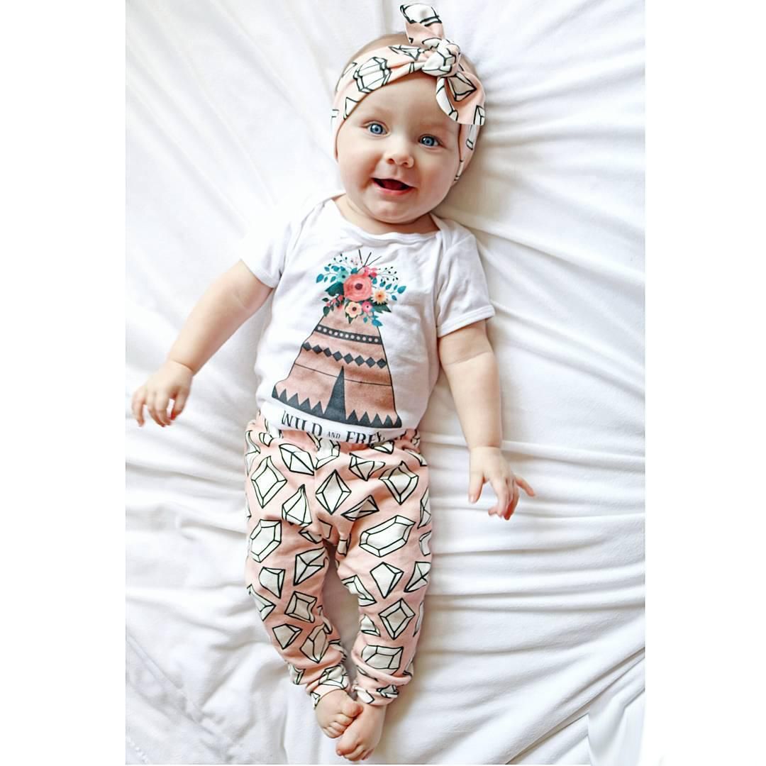 2019 2017 New Summer Baby Girl Clothing Sets Newborn Short Sleeve Floral Rompers+Diamond Harem