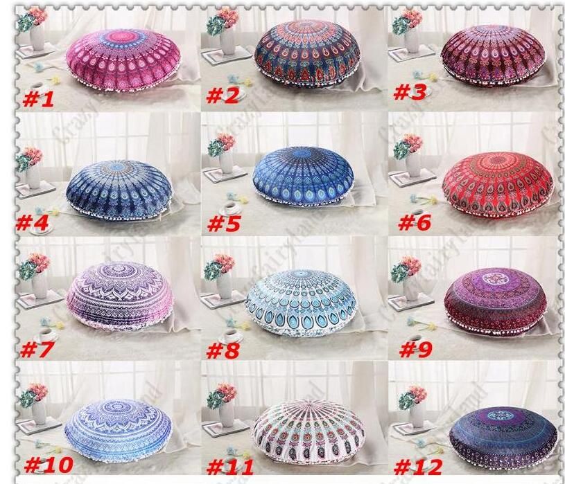 Hippie Pillow Covers Mandala Round Decorative Sham Indian Hippie Pillow Covers Mandala Round Decorative Sham Indian Bohemian Ottoman Poufs Pom Cases Outdoor Cushion Cover 75 Outside Cushions