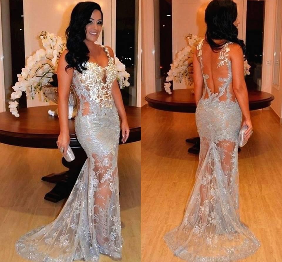 2017 Sexy See Through Mermaid Prom Dresses Sheer Backless Lace ...